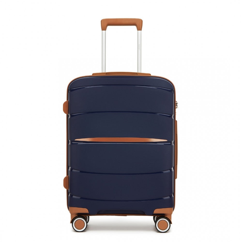 PP Modern Scratch-Resistant Cabin Suitcase with Brown Accents – 20-Inch – Navy and Brown