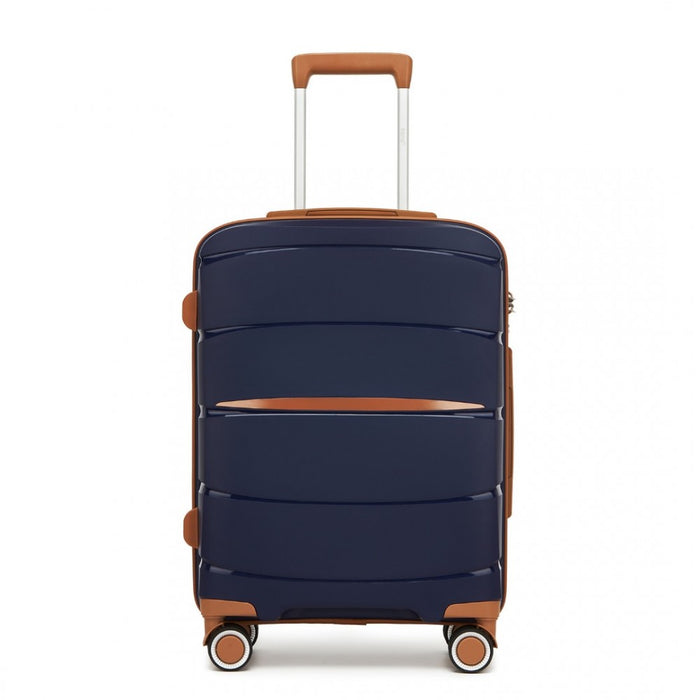PP Modern Scratch-Resistant Cabin Suitcase with Brown Accents – 20-Inch – Navy and Brown