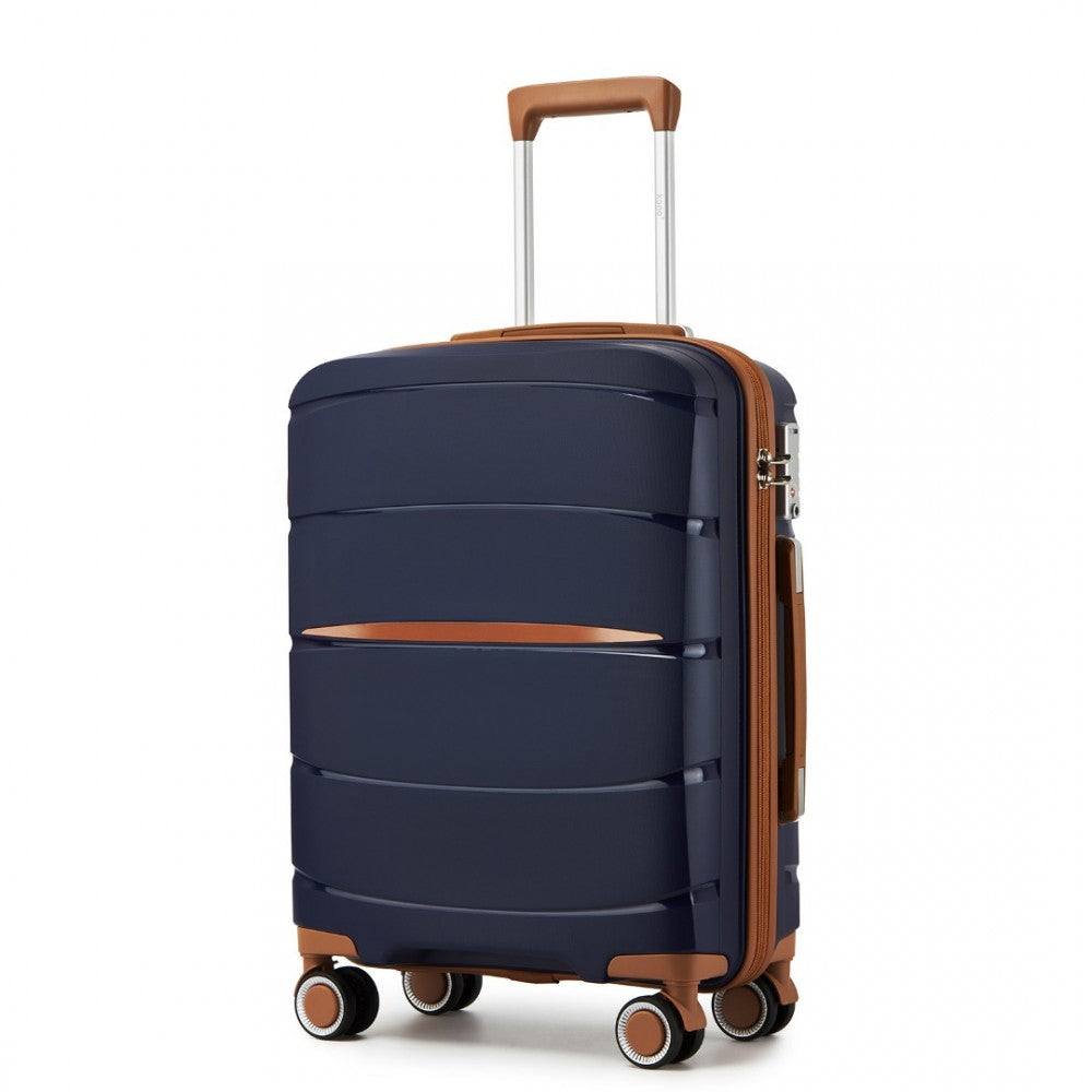 PP Modern Scratch-Resistant Cabin Suitcase with Brown Accents – 20-Inch – Navy and Brown
