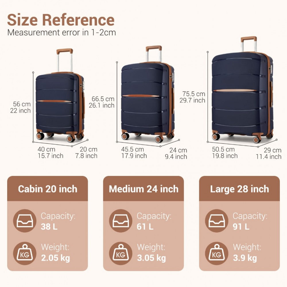 PP Modern Scratch-Resistant Cabin Suitcase with Brown Accents – 20-Inch – Navy and Brown