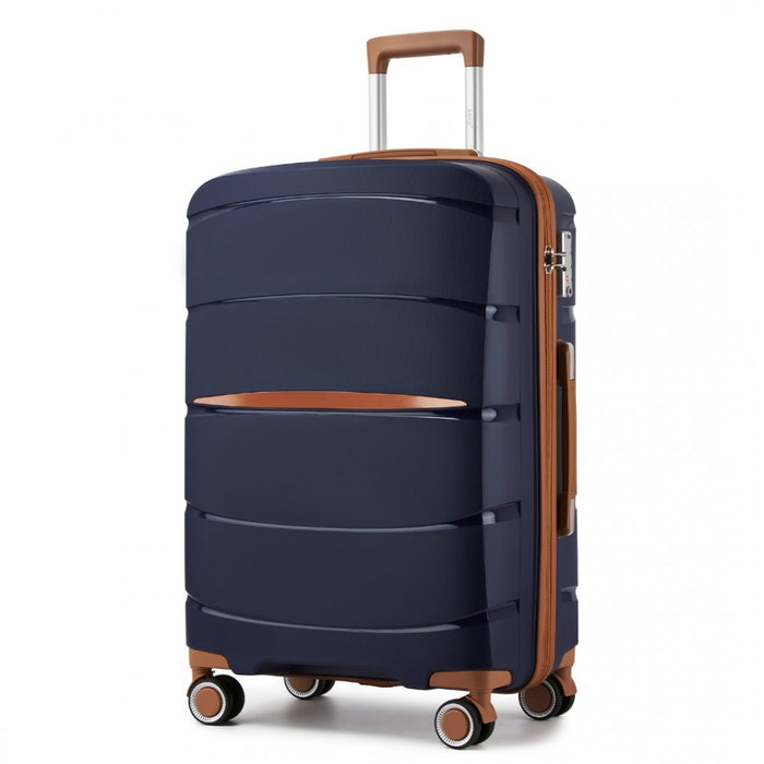 PP Modern Scratch-Resistant Suitcase Set with Brown Accents – 20/24/28-Inch – Navy and Brown