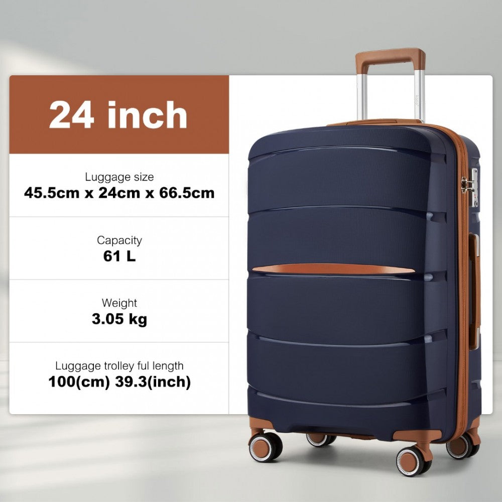 PP Modern Scratch-Resistant Medium Suitcase with Brown Accents – 24-Inch – Navy and Brown