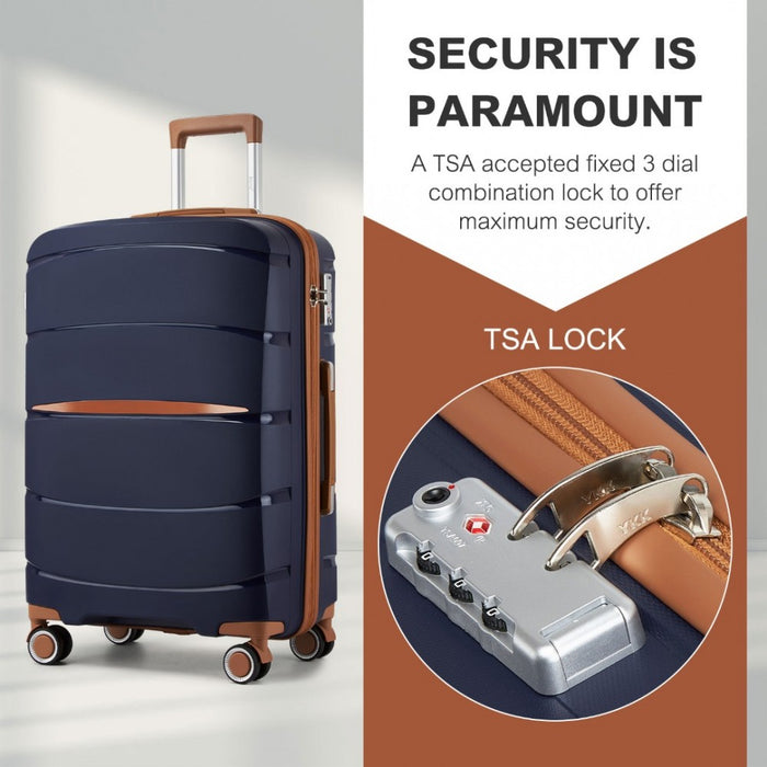 PP Modern Scratch-Resistant Large Suitcase with Brown Accents – 28-Inch – Navy and Brown