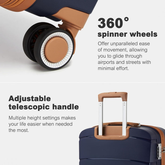 PP Modern Scratch-Resistant Suitcase Set with Brown Accents – 20/24/28-Inch – Navy and Brown