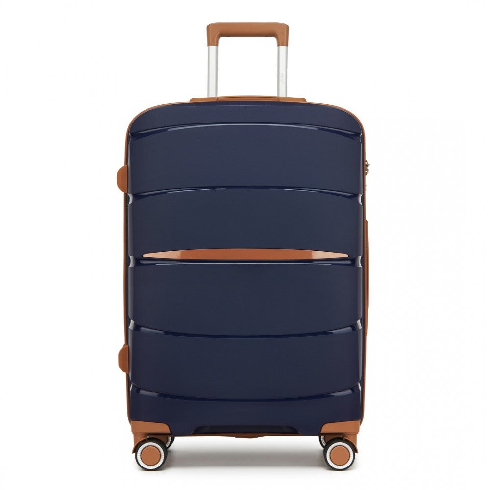 PP Modern Scratch-Resistant Medium Suitcase with Brown Accents – 24-Inch – Navy and Brown