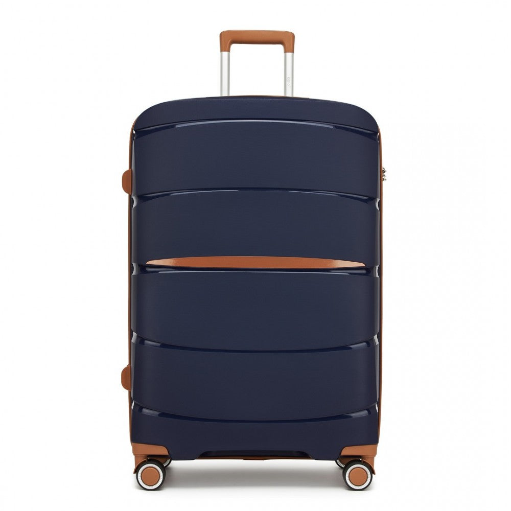 PP Modern Scratch-Resistant Large Suitcase with Brown Accents – 28-Inch – Navy and Brown