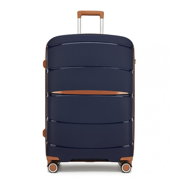PP Modern Scratch-Resistant Large Suitcase with Brown Accents – 28-Inch – Navy and Brown