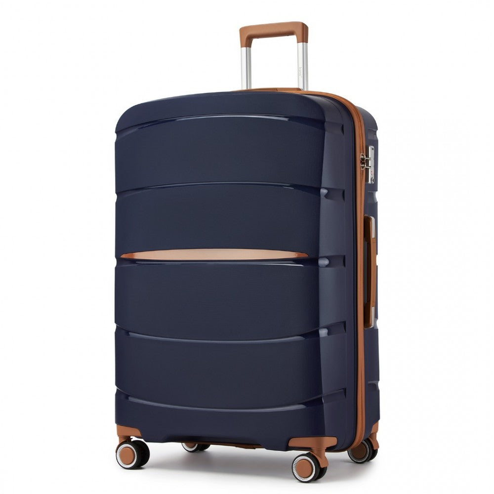 PP Modern Scratch-Resistant Large Suitcase with Brown Accents – 28-Inch – Navy and Brown