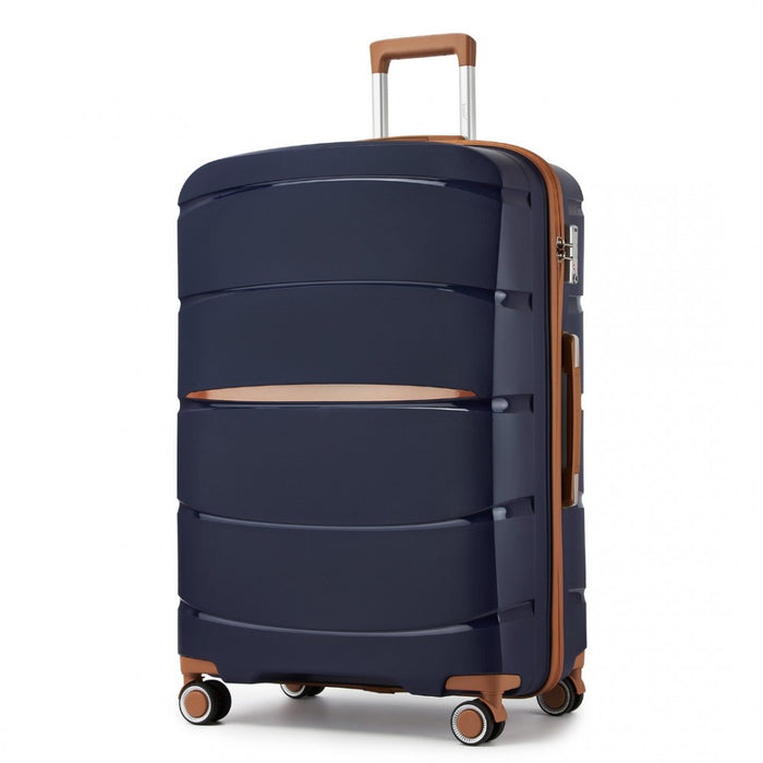 PP Modern Scratch-Resistant Large Suitcase with Brown Accents – 28-Inch – Navy and Brown