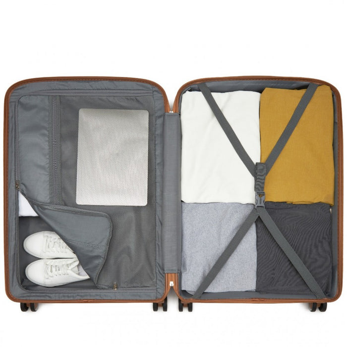 PP Modern Scratch-Resistant Large Suitcase with Brown Accents – 28-Inch – Navy and Brown