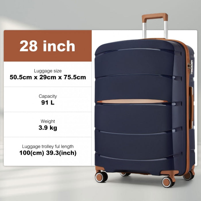 PP Modern Scratch-Resistant Large Suitcase with Brown Accents – 28-Inch – Navy and Brown
