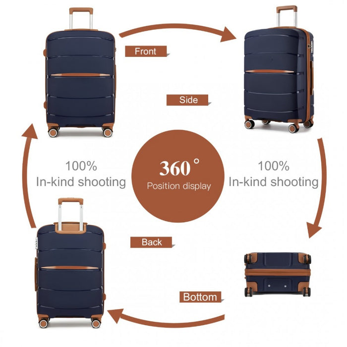 PP Modern Scratch-Resistant Large Suitcase with Brown Accents – 28-Inch – Navy and Brown