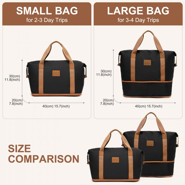 ABS+PC Hard Shell Cabin Suitcase Set with Travel Bag and Toiletry Pouch – 20-Inch – Black and Brown