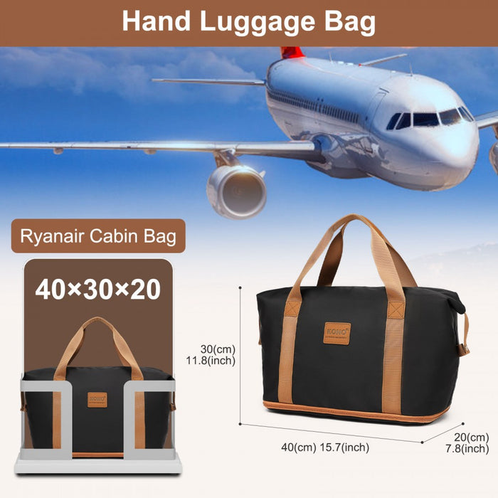 ABS+PC Hard Shell Cabin Suitcase Set with Travel Bag and Toiletry Pouch – 20-Inch – Black and Brown