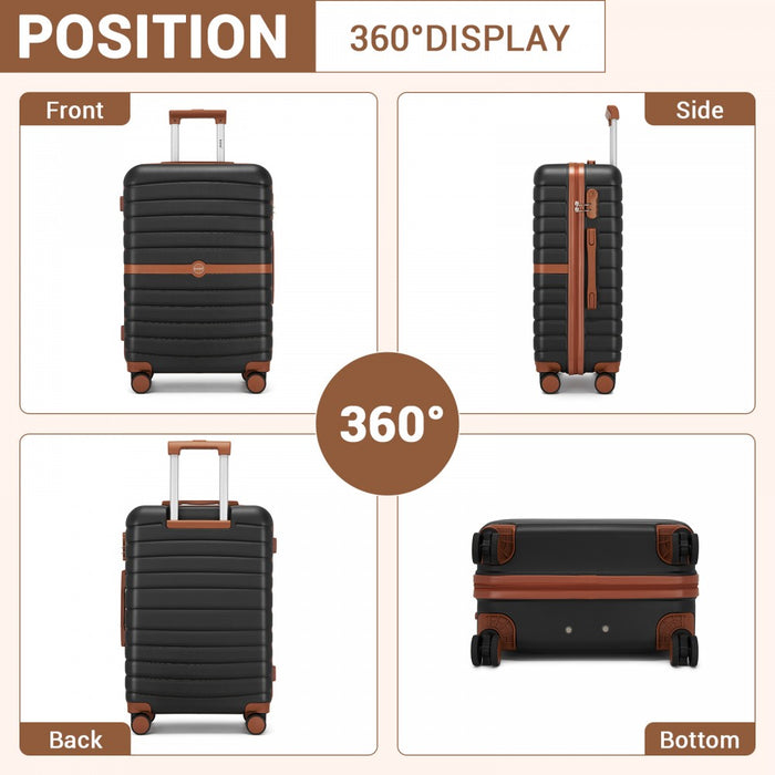 ABS+PC Hard Shell Cabin Suitcase Set with Travel Bag and Toiletry Pouch – 20-Inch – Black and Brown