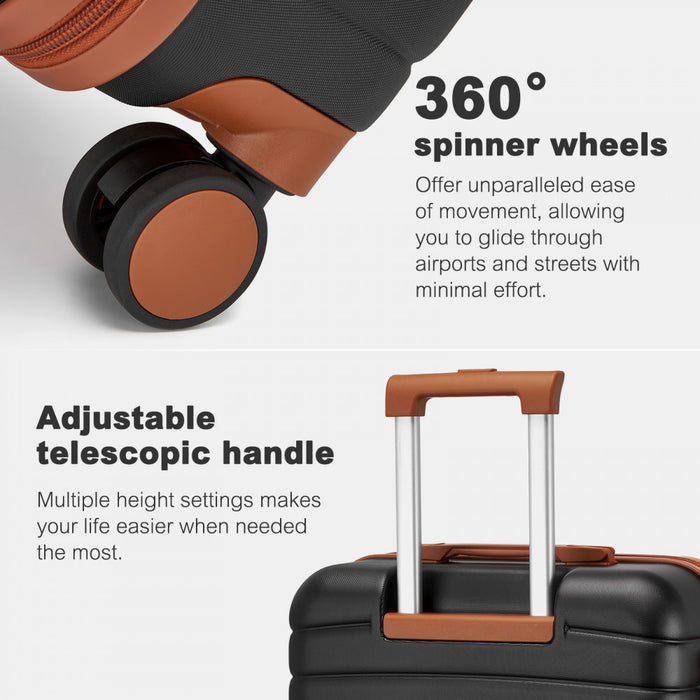 ABS+PC Hard Shell Cabin Suitcase Set with Travel Bag and Toiletry Pouch – 20-Inch – Black and Brown