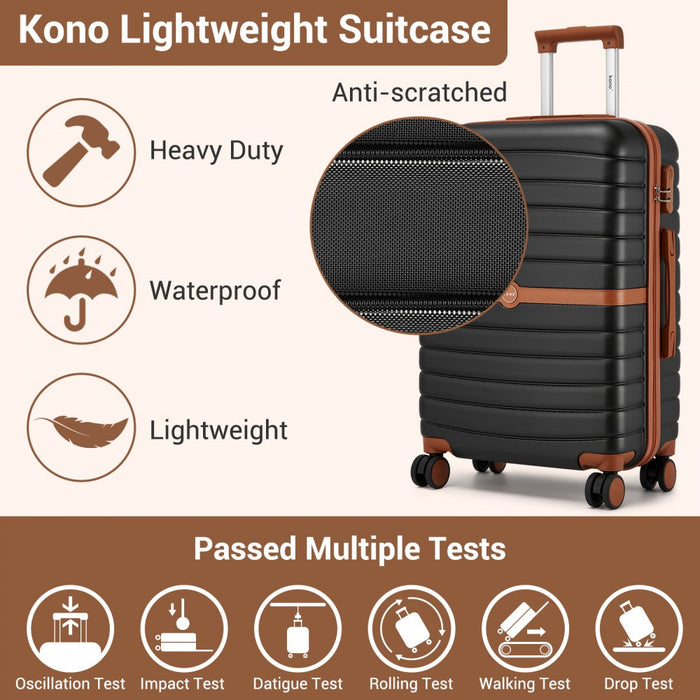 ABS+PC Hard Shell Cabin Suitcase Set with Travel Bag and Toiletry Pouch – 20-Inch – Black and Brown