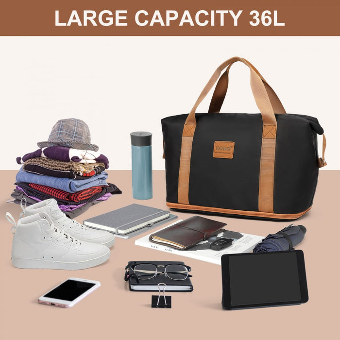 ABS+PC Hard Shell Cabin Suitcase Set with Travel Bag and Toiletry Pouch – 20-Inch – Black and Brown