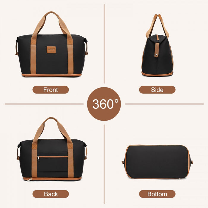 ABS+PC Hard Shell Cabin Suitcase Set with Travel Bag and Toiletry Pouch – 20-Inch – Black and Brown