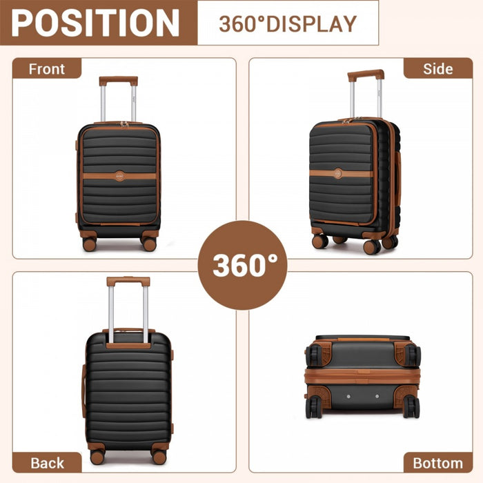 Front-Opening Cabin Suitcase with 15.6-Inch Laptop Compartment – 21-Inch – Black and Brown