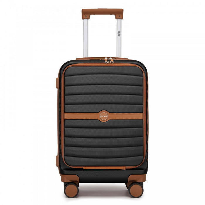 Front-Opening Cabin Suitcase with 15.6-Inch Laptop Compartment – 21-Inch – Black and Brown