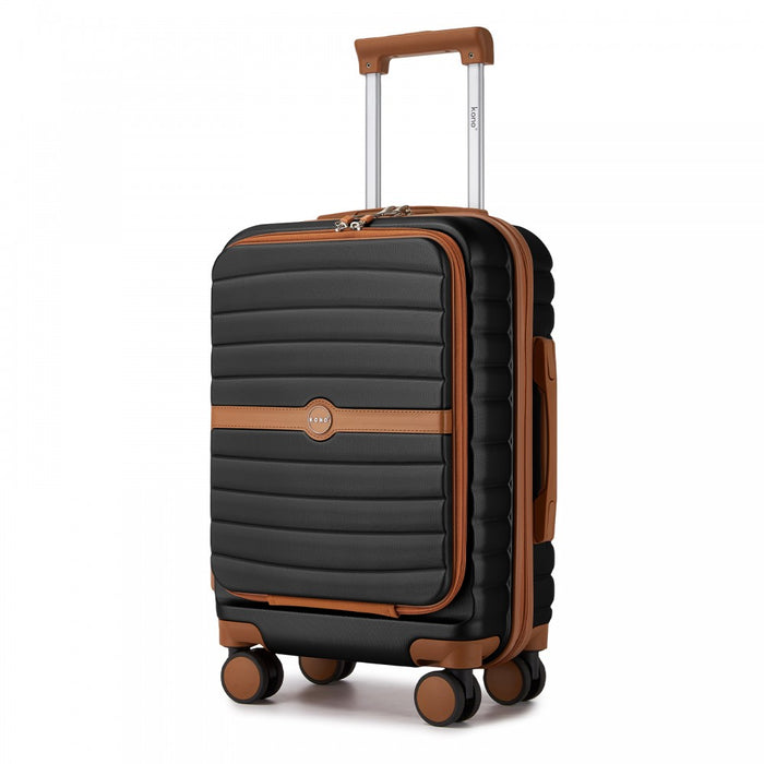 Front-Opening Cabin Suitcase with 15.6-Inch Laptop Compartment – 21-Inch – Black and Brown