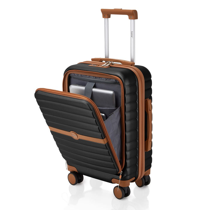 Front-Opening Cabin Suitcase with 15.6-Inch Laptop Compartment – 21-Inch – Black and Brown