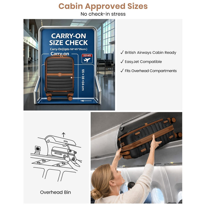 Front-Opening Cabin Suitcase with 15.6-Inch Laptop Compartment – 21-Inch – Black and Brown