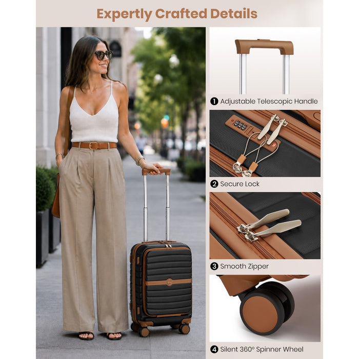Front-Opening Cabin Suitcase with 15.6-Inch Laptop Compartment – 21-Inch – Black and Brown