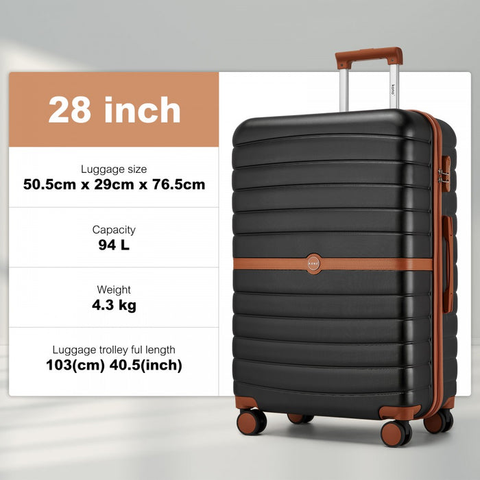 Large ABS+PC Hard Shell Suitcase Set with Travel Bag and Toiletry Pouch – 28-Inch – Black and Brown