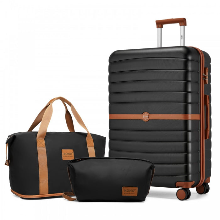 Large ABS+PC Hard Shell Suitcase Set with Travel Bag and Toiletry Pouch – 28-Inch – Black and Brown