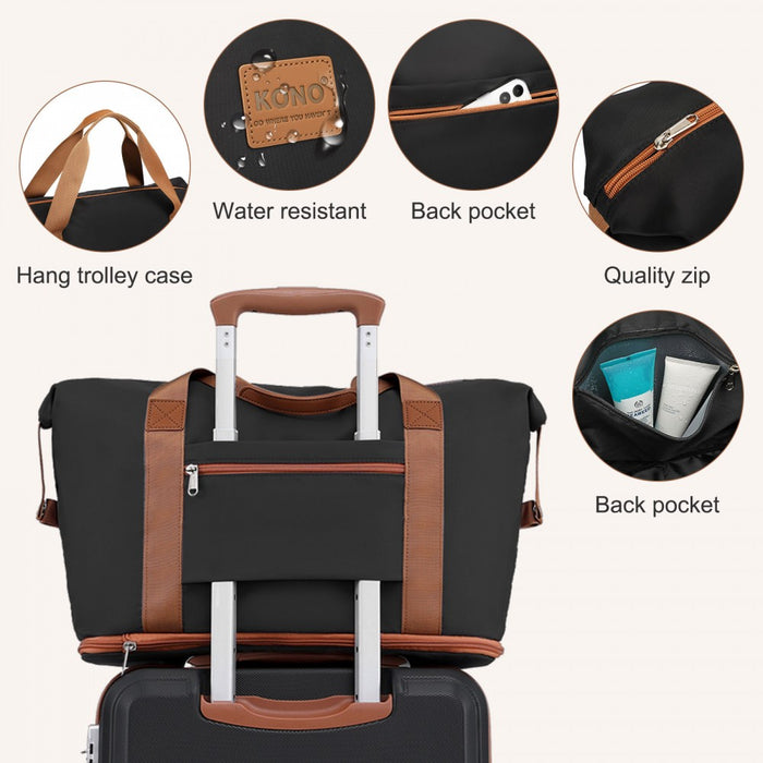 Large ABS+PC Hard Shell Suitcase Set with Travel Bag and Toiletry Pouch – 28-Inch – Black and Brown