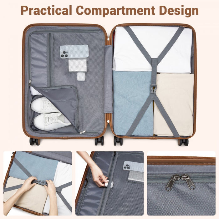 Large ABS+PC Hard Shell Suitcase Set with Travel Bag and Toiletry Pouch – 28-Inch – Black and Brown