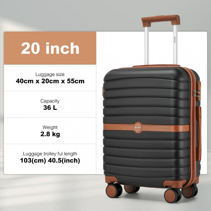 ABS+PC Striped Design with Colour-Block Details Carry-On Cabin Suitcase – 20-Inch – Black and Brown