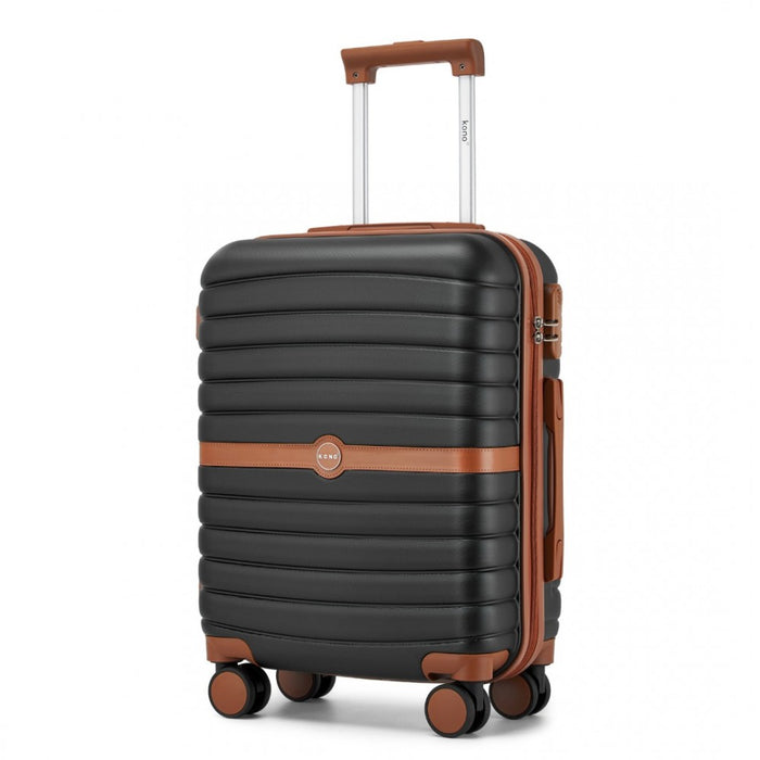 ABS+PC Striped Design with Colour-Block Details Carry-On Cabin Suitcase – 20-Inch – Black and Brown
