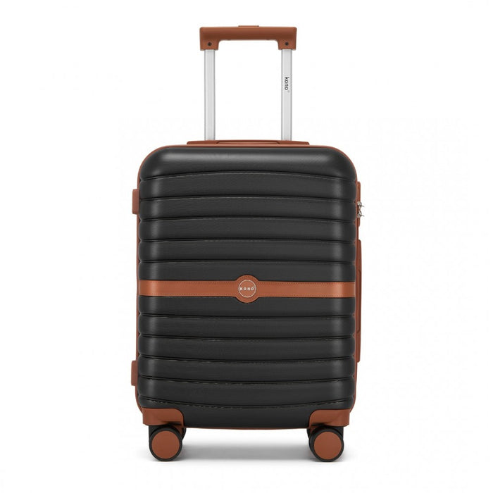 ABS+PC Striped Design with Colour-Block Details Carry-On Cabin Suitcase – 20-Inch – Black and Brown