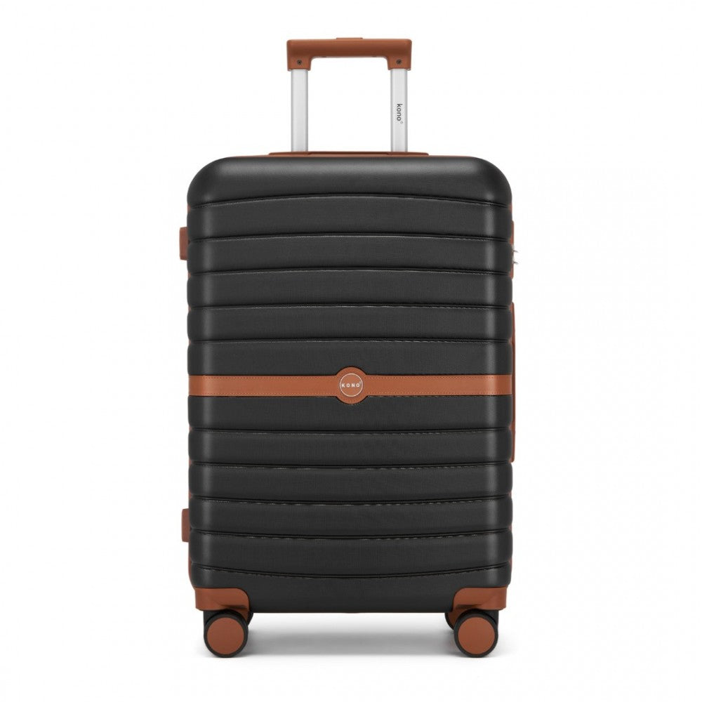 ABS+PC Striped Design with Colour-Block Details Medium Suitcase – 24-Inch – Black and Brown