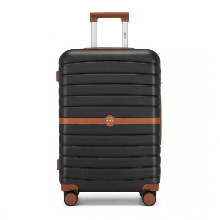ABS+PC Striped Design with Colour-Block Details Medium Suitcase – 24-Inch – Black and Brown