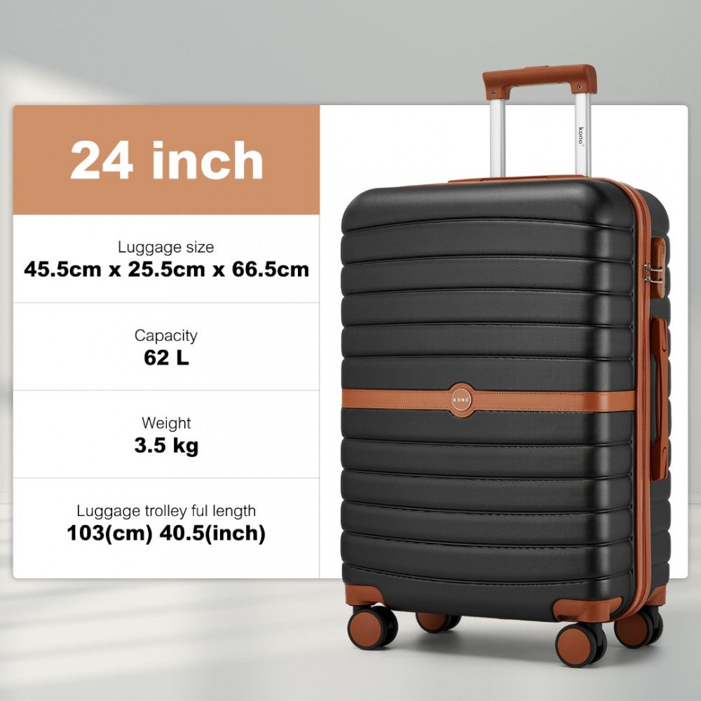 ABS+PC Striped Design with Colour-Block Details Medium Suitcase – 24-Inch – Black and Brown