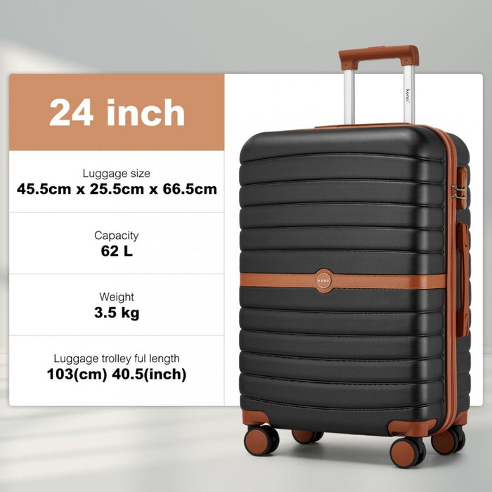ABS+PC Striped Design with Colour-Block Details Medium Suitcase – 24-Inch – Black and Brown