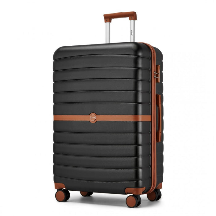 ABS+PC Striped Design with Colour-Block Details Large Checked Luggage – 28-Inch – Black and Brown