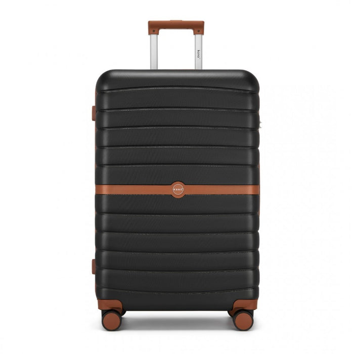 ABS+PC Striped Design with Colour-Block Details Large Checked Luggage – 28-Inch – Black and Brown