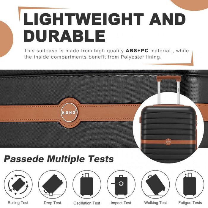 ABS+PC Striped Design with Colour-Block Details Carry-On Cabin Suitcase – 20-Inch – Black and Brown