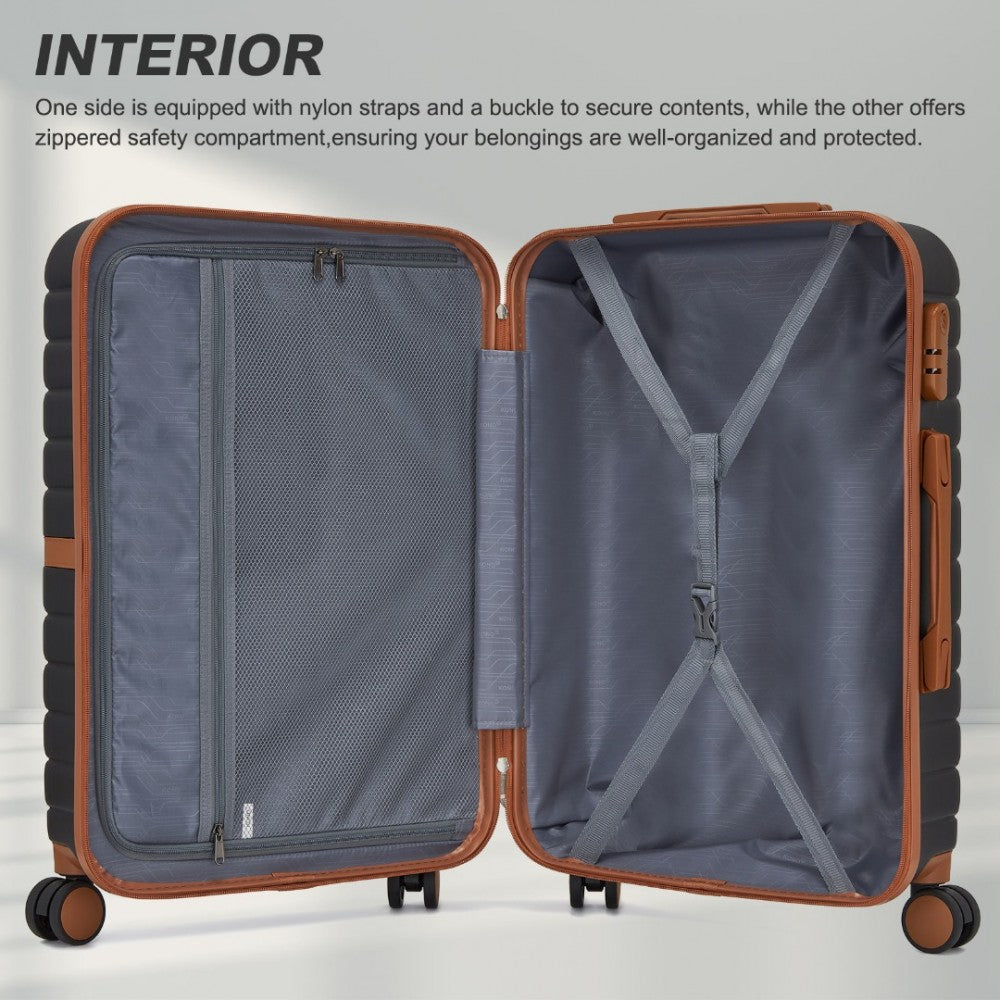 ABS+PC Striped Design with Colour-Block Details Medium Suitcase – 24-Inch – Black and Brown