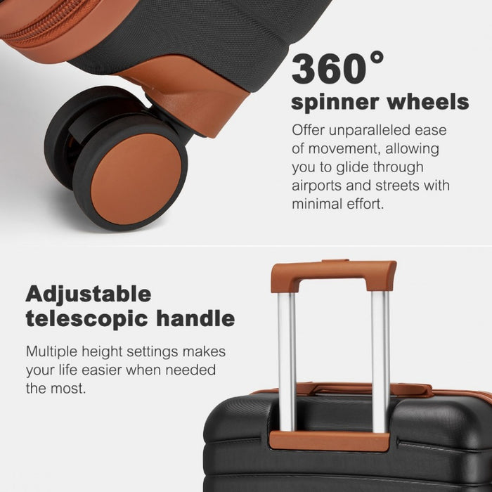 ABS+PC Striped Design with Colour-Block Details Medium Suitcase – 24-Inch – Black and Brown