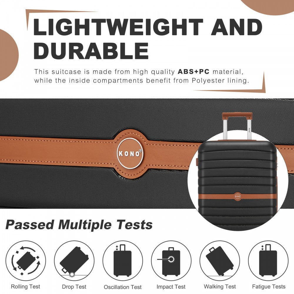 ABS+PC Striped Design with Colour-Block Details Medium Suitcase – 24-Inch – Black and Brown