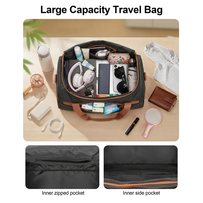 ABS+PC Cabin Suitcase with Travel Bag, Carry-On Luggage Set – 20-Inch – Black and Brown