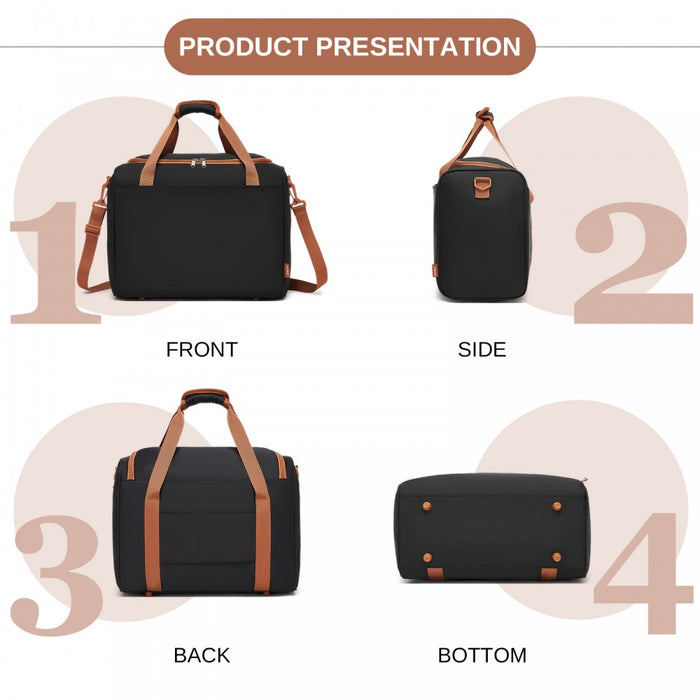 ABS+PC Cabin Suitcase with Travel Bag, Carry-On Luggage Set – 20-Inch – Black and Brown