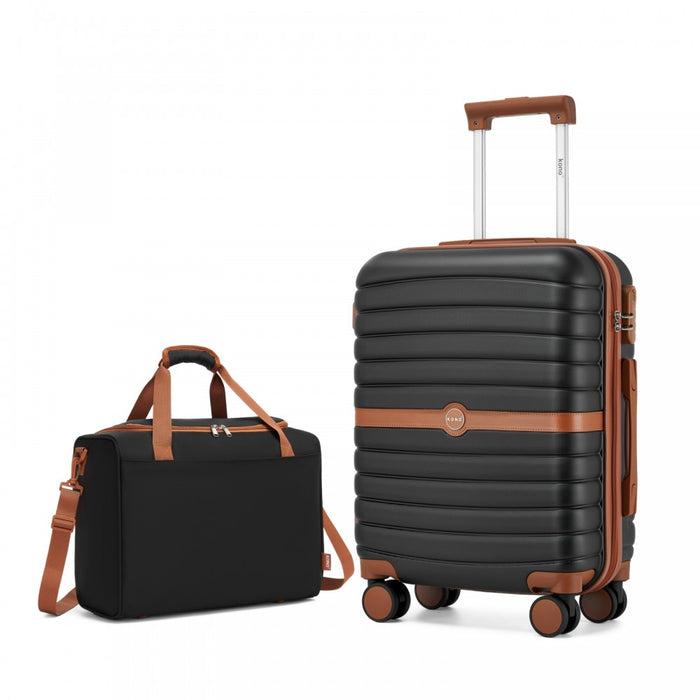 ABS+PC Cabin Suitcase with Travel Bag, Carry-On Luggage Set – 20-Inch – Black and Brown