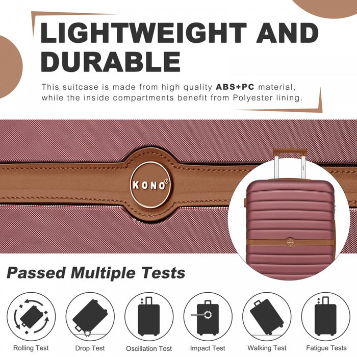 ABS+PC Striped Design with Colour-Block Details Carry-On Cabin Suitcase – 20-Inch – Burgundy and Brown